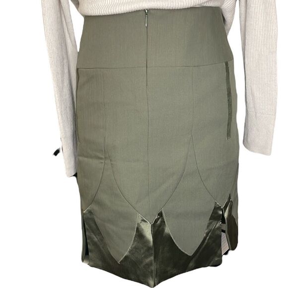 Nicole Miller Slit Multi Green Color Leaf Scallop Mini Pencil Skirt - Picture 3 of 7